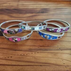 5 Vtg Taxco Mexico Sterling Silver Mother of Pearl Inlay Hinged Cuff Bracelet
